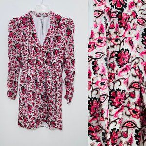 ML Monique Lhuillier Women's Dress 8 Pink Velvet Wrap Mini Long Sleeve New